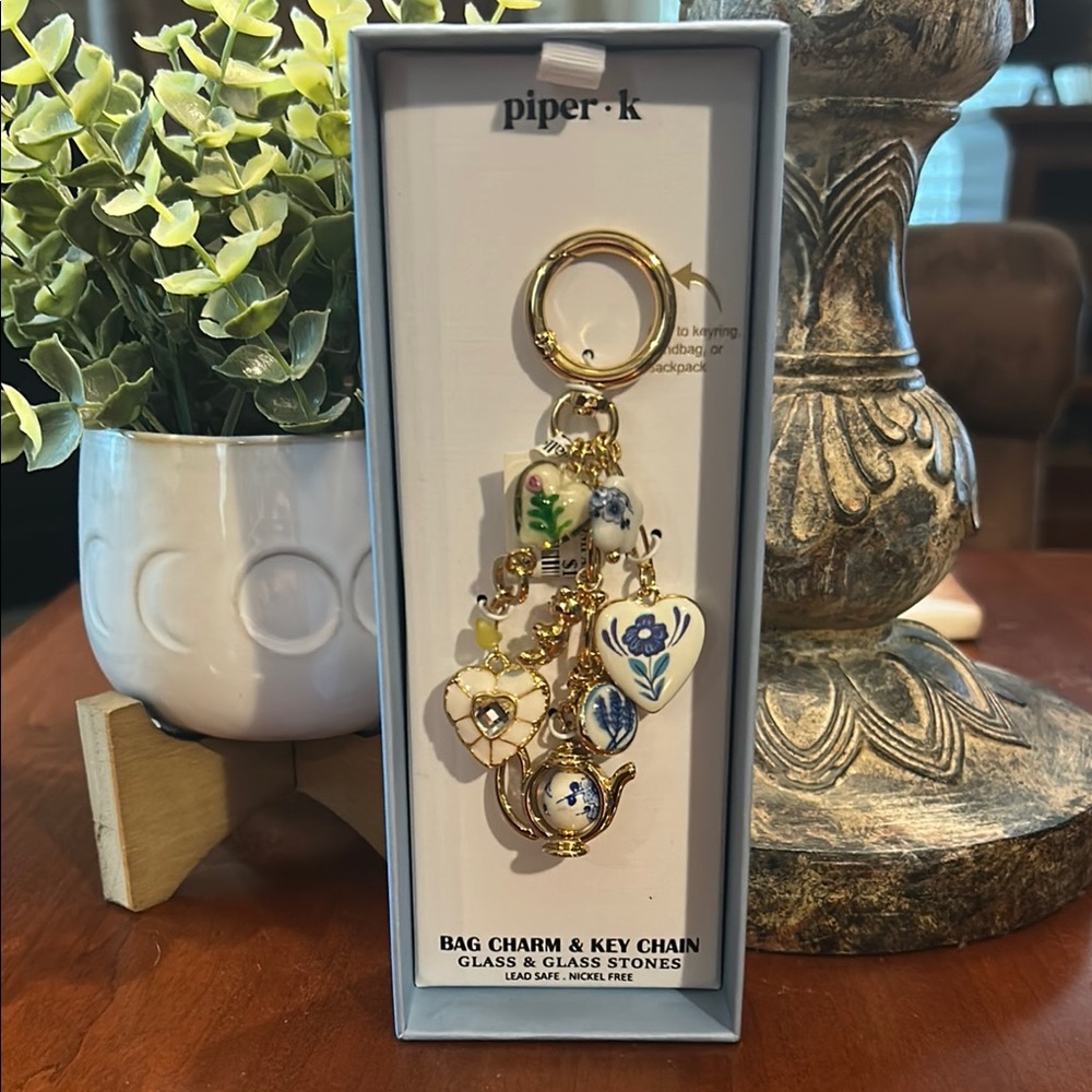 Piper-K Gold and Blue Bag Charm & Key Chain